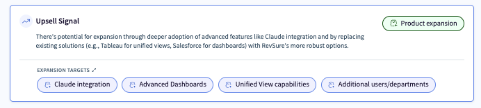 Overview of product expansion opportunities including Claude integration and advanced dashboards.